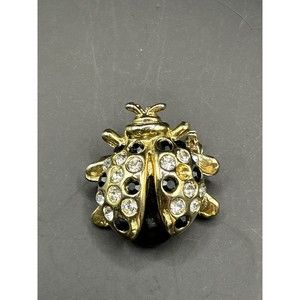 Ladybug Onyx Clear Crystals‎ Black Vintage Gold Color Brooch